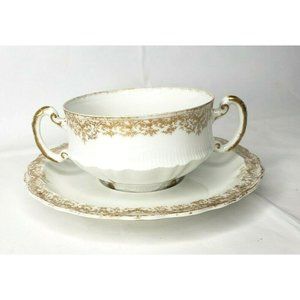 Theodore Haviland Limoges France Tea Cup and Saucer White Gold Design